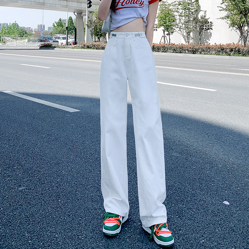 レディース オフィスカジュアル ハイウエストストレートデニムパンツ