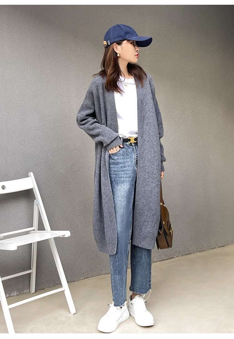 オフィスカジュアル リブ編みロングカーディガン