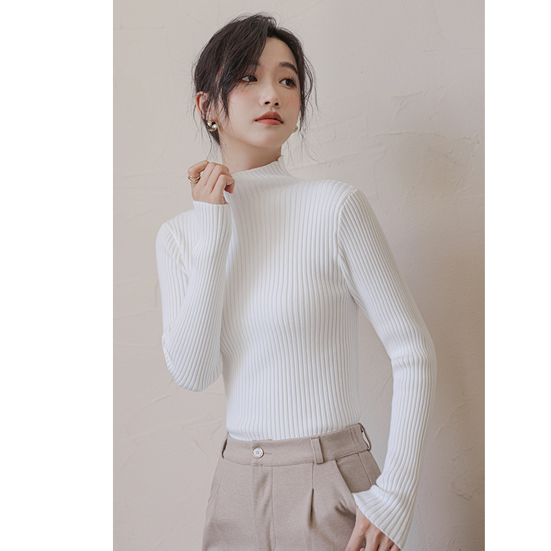 レディース オフィスカジュアル ハイネックリブニットセーター