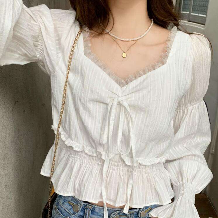 オフィスカジュアル  ロマンティックパフスリーブブラウス