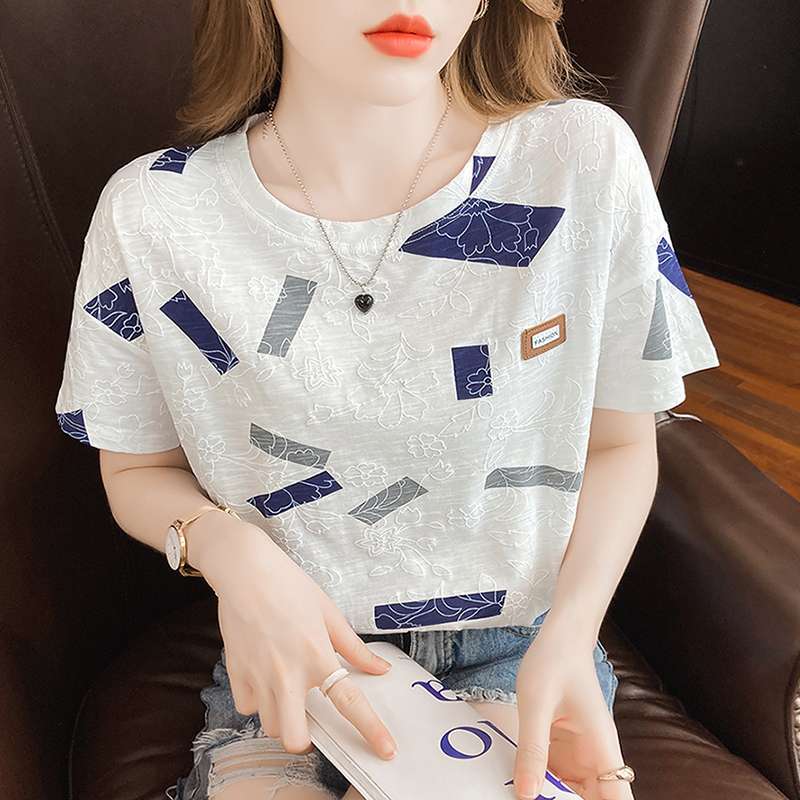 オフィスカジュアル  モダンプリント半袖Tシャツ3点セット