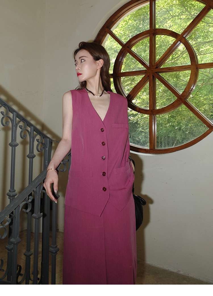 オフィスカジュアル  ロング丈マニッシュベスト