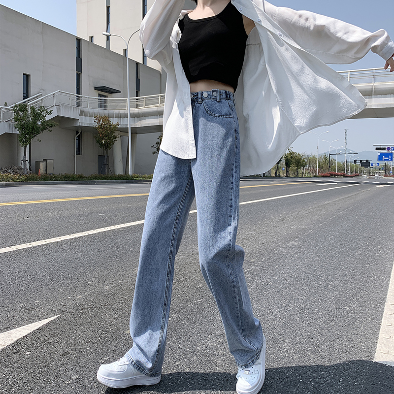 レディース オフィスカジュアル ハイウエストストレートデニムパンツ