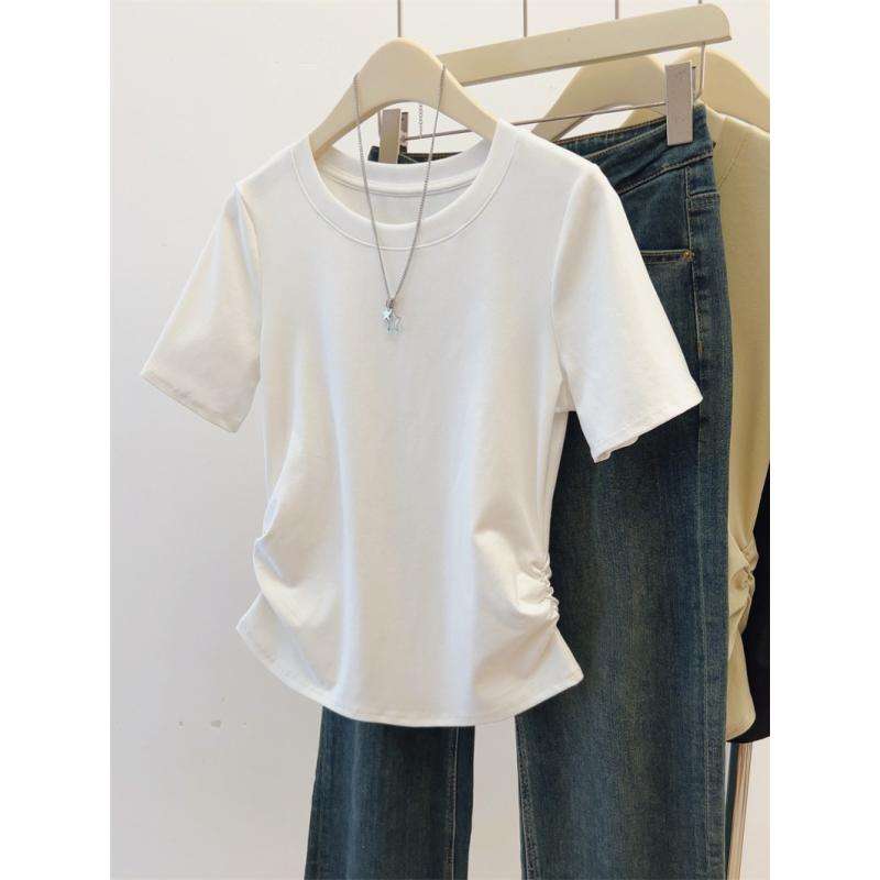 オフィスカジュアル  シンプル半袖ラウンドネックTシャツ
