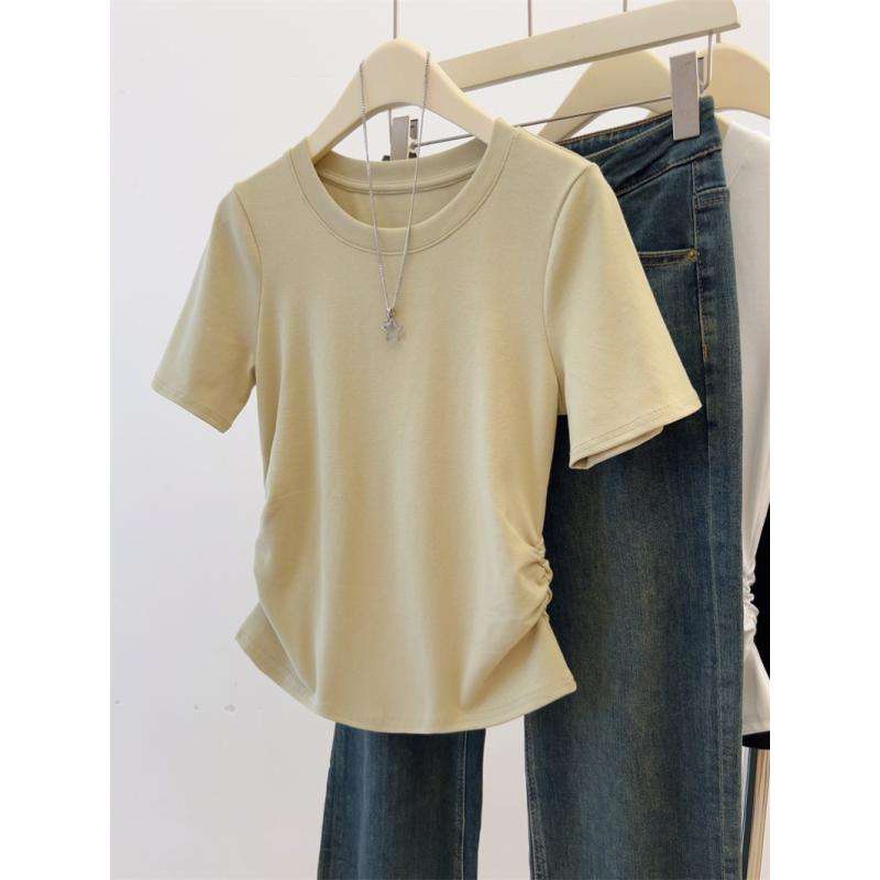 オフィスカジュアル  シンプル半袖ラウンドネックTシャツ