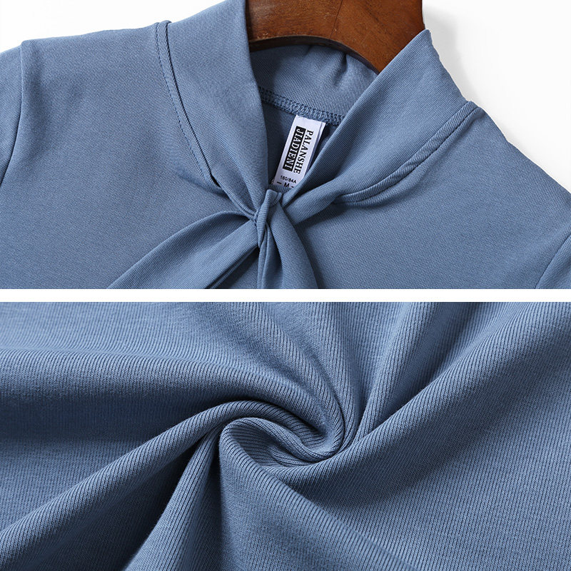 オフィスカジュアル 襟元リボン結びデザイン長袖カットソー