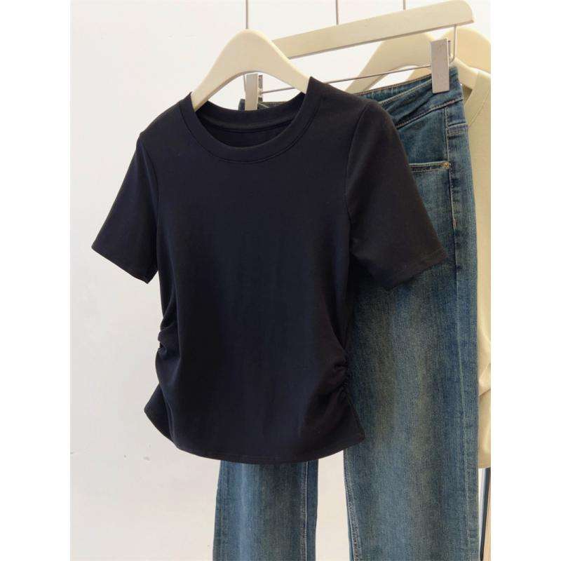 オフィスカジュアル  シンプル半袖ラウンドネックTシャツ