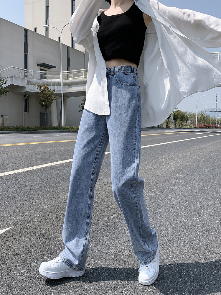 レディース オフィスカジュアル ハイウエストストレートデニムパンツ