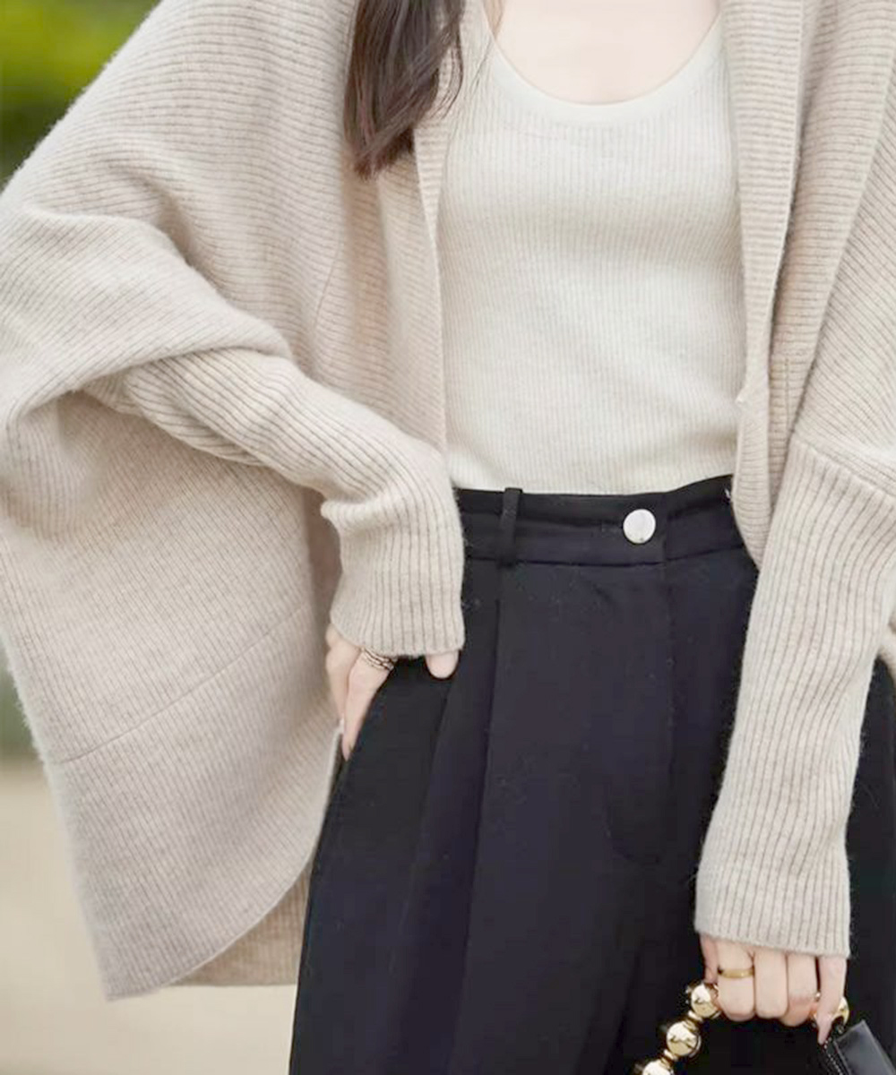 オフィスカジュアル 上品ドルマンニットカーディガン 秋冬羽織り