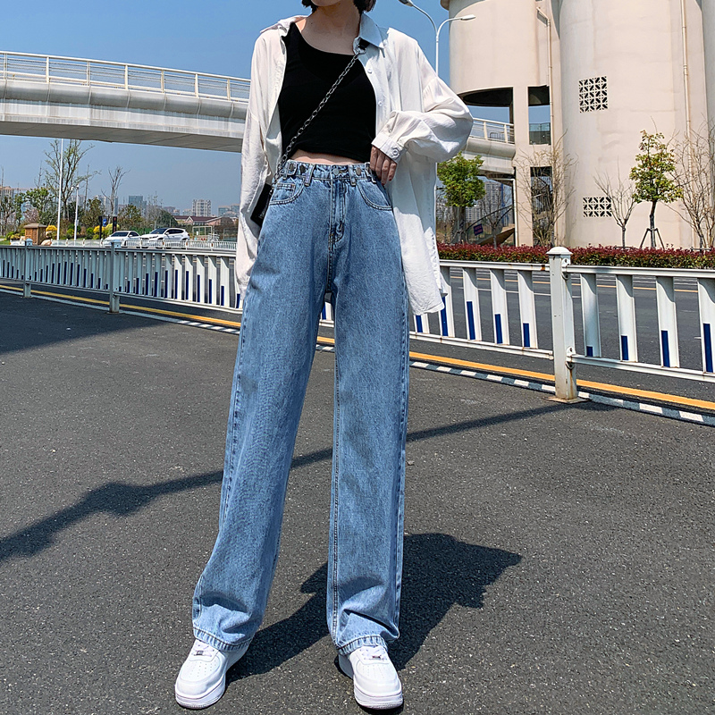 レディース オフィスカジュアル ハイウエストストレートデニムパンツ