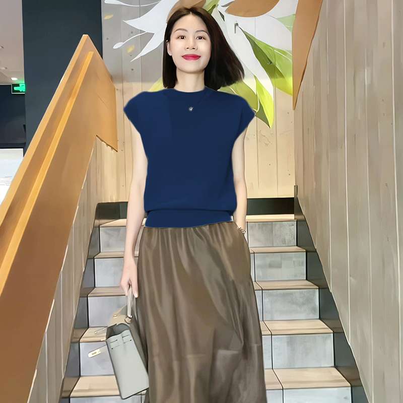 オフィスカジュアル  フレンチスリーブハイネックトップス