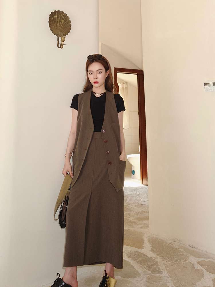 オフィスカジュアル  ロング丈マニッシュベスト