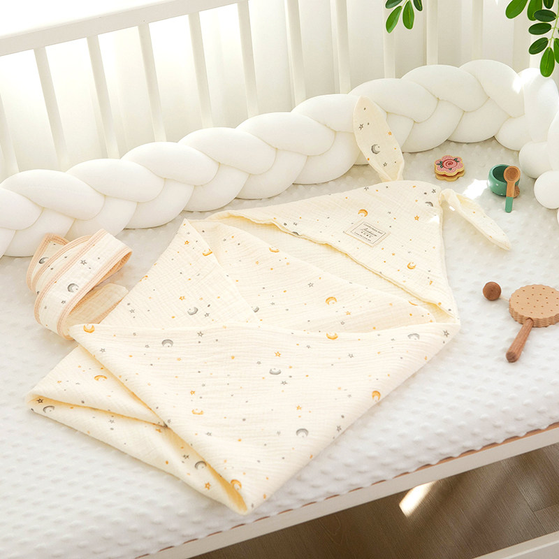 おくるみ 星と月の刺繍がかわいいうさぎ耳おくるみ
