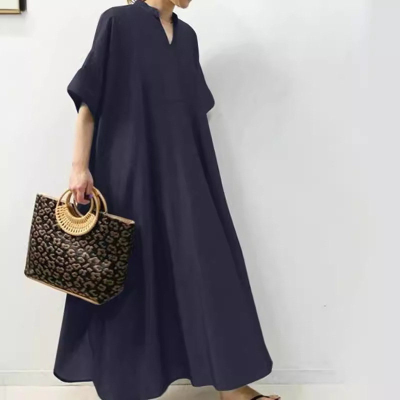 大人ワンピース ロング スキッパーネック ゆったりロングワンピース