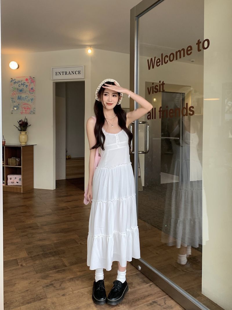 大人ワンピース ロング フリル切替ティアードマキシワンピース