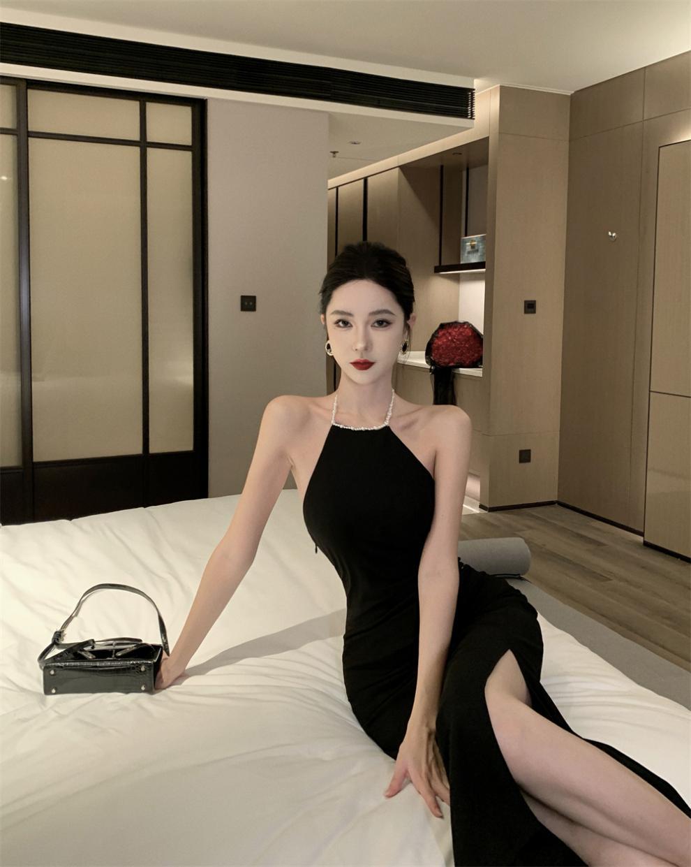 大人ワンピース ロング 上品ホルターネックロングワンピース