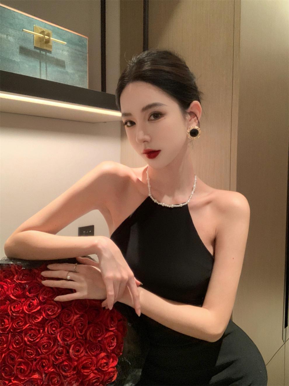 大人ワンピース ロング 上品ホルターネックロングワンピース