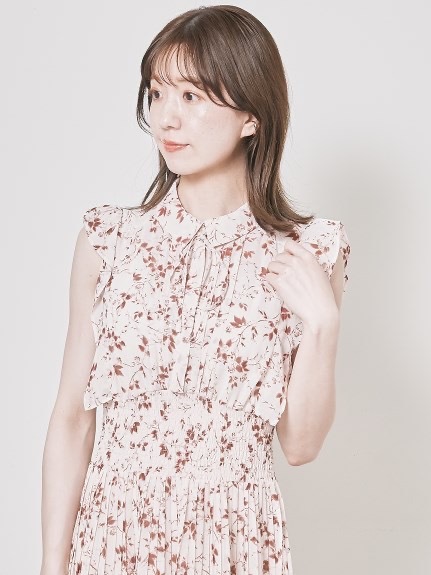 大人ワンピース ロング 優美な花園プリーツワンピース