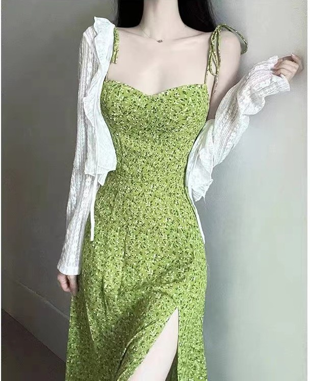 大人ワンピース ロング 花柄リボン付きキャミソールワンピース