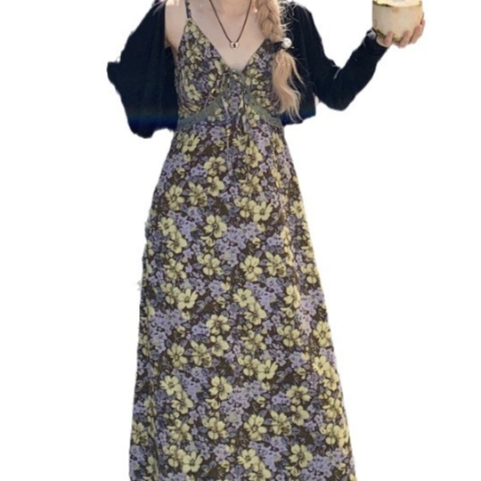 大人ワンピース ロング 花柄レトロ大人ロングキャミソールワンピース