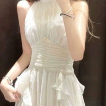 大人ワンピース ロング シフォンプリーツ ホルターネック ロングドレス