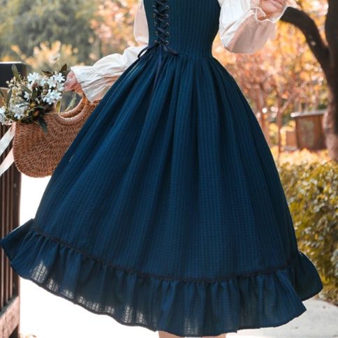 大人ワンピース ロング レトロ調コルセット風ワンピース