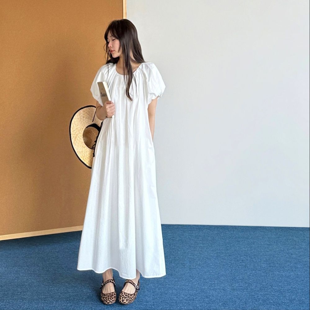 大人ワンピース ロング プリーツネック 清楚ロングワンピース