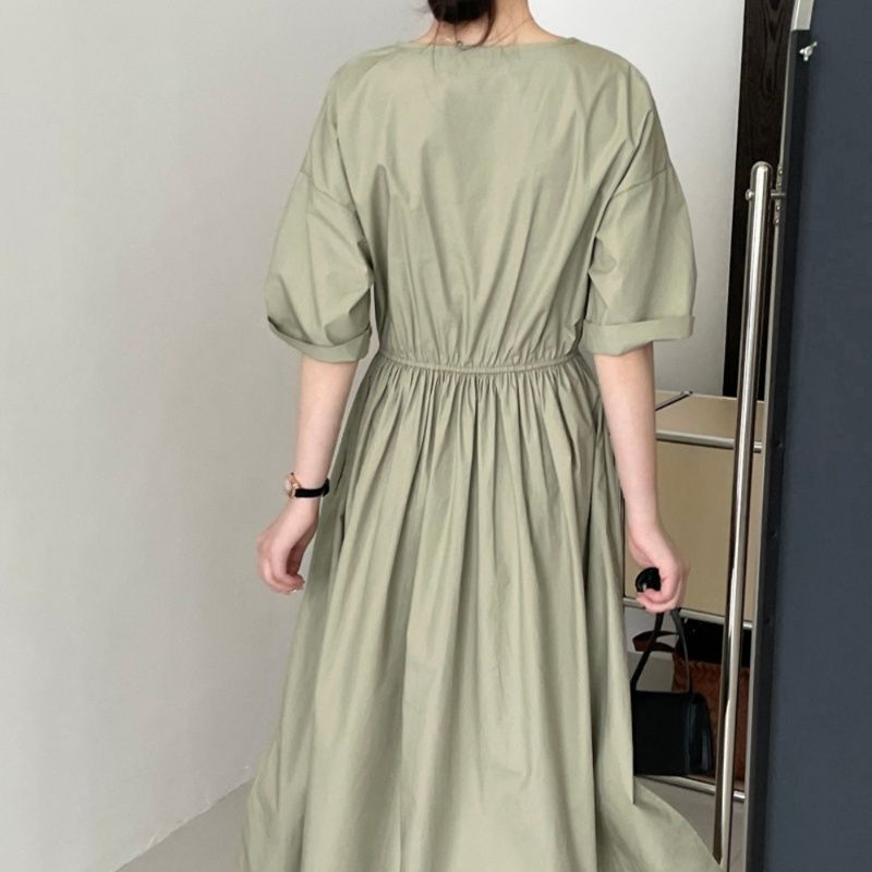 大人ワンピース ロング ゆったり五分袖シルエットロングワンピース