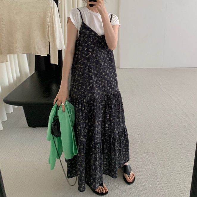 大人ワンピース マキシ 優美な花柄キャミソールマキシワンピース