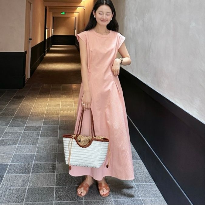大人ワンピース ロング ナチュラル風合いフレアロングワンピース
