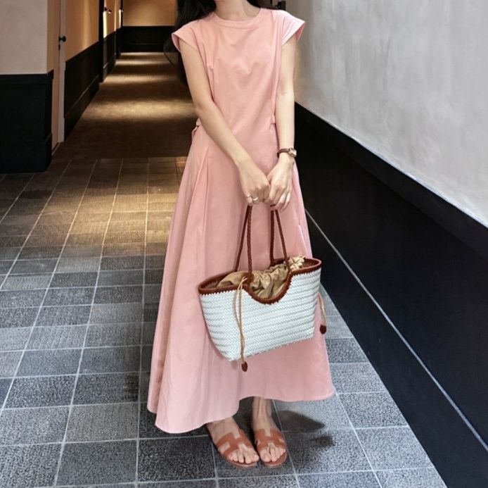 大人ワンピース ロング ナチュラル風合いフレアロングワンピース