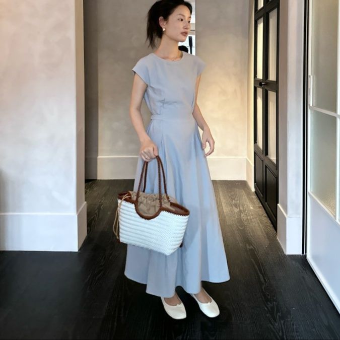 大人ワンピース ロング ナチュラル風合いフレアロングワンピース