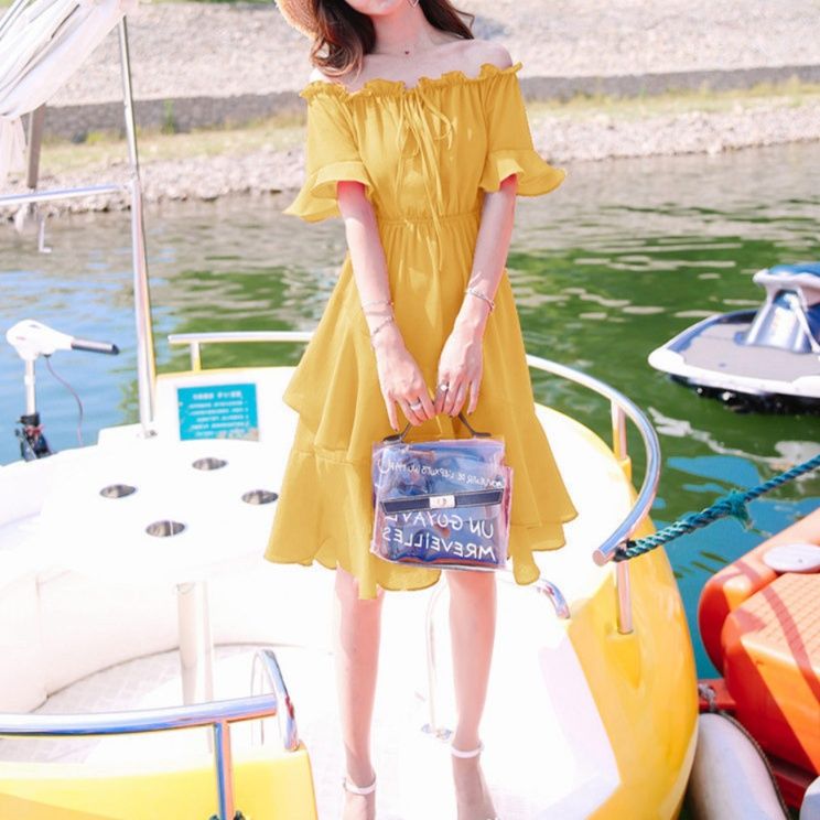 大人ワンピース ロング 優美なフリル肩出しロングワンピース