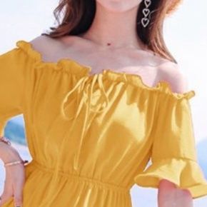 大人ワンピース ロング 優美なフリル肩出しロングワンピース