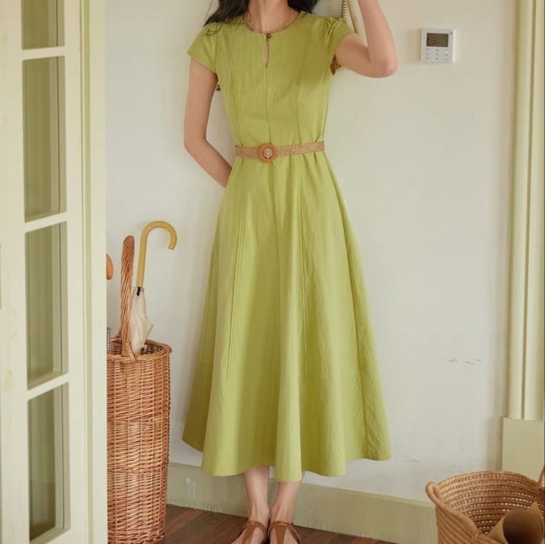 大人ワンピース ロング 上品キーネックロングワンピース