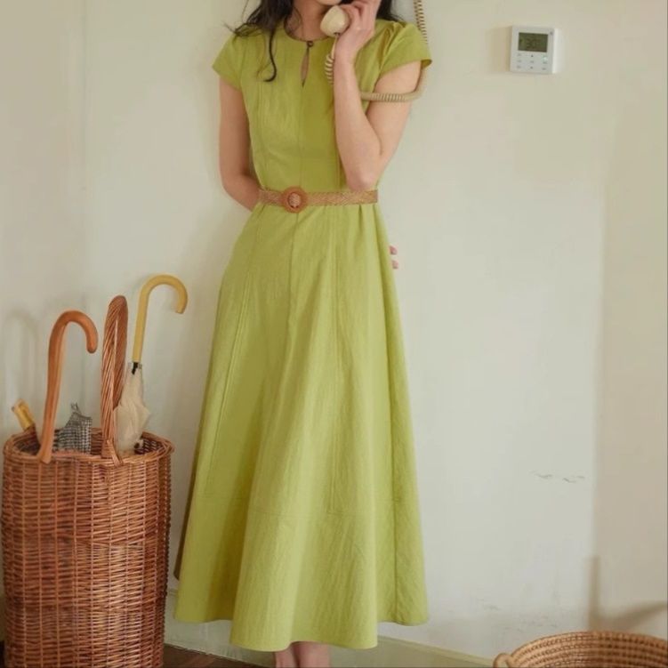 大人ワンピース ロング 上品キーネックロングワンピース