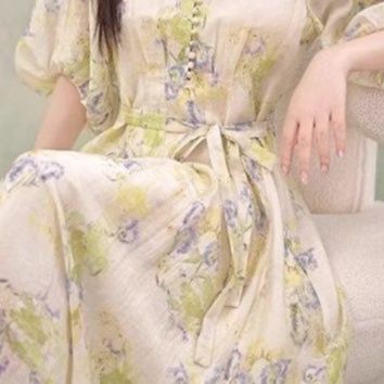 大人ワンピース ロング 花園の詩 ふんわり袖ロングワンピース