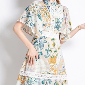 大人ワンピース ロング 上品シルエット 優美フレア袖ワンピース