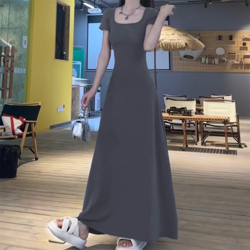 大人ワンピース マキシ 優美スクエアネックマキシワンピース
