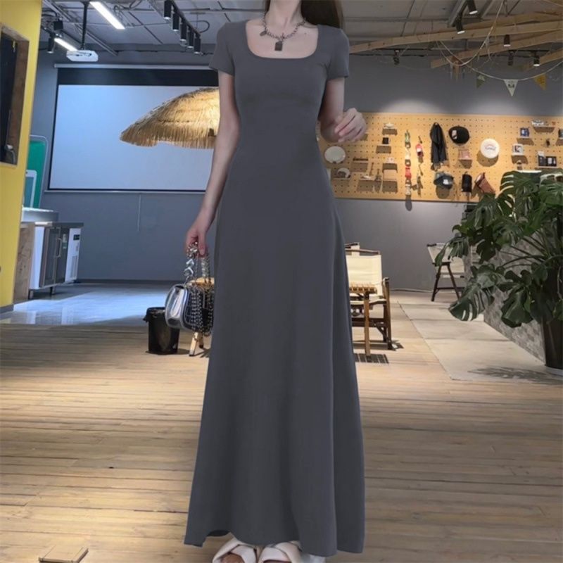 大人ワンピース マキシ 優美スクエアネックマキシワンピース