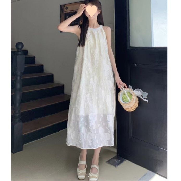 大人ワンピース ロング 立体刺繍ホルターネックロングワンピース