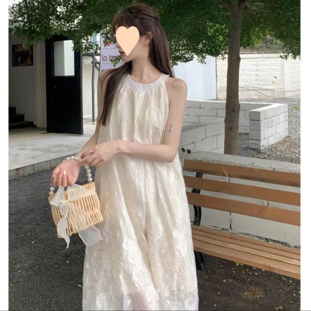大人ワンピース ロング 立体刺繍ホルターネックロングワンピース