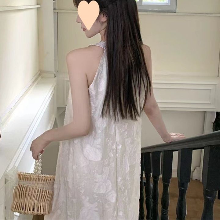 大人ワンピース ロング 立体刺繍ホルターネックロングワンピース