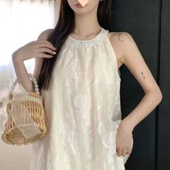 大人ワンピース ロング 立体刺繍ホルターネックロングワンピース
