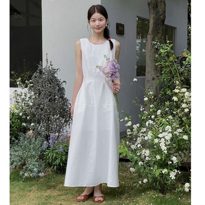 大人ワンピース ロング 優雅な佇まい ゆったりノースリーブワンピース
