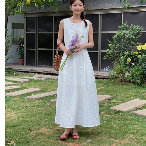 大人ワンピース ロング 優雅な佇まい ゆったりノースリーブワンピース