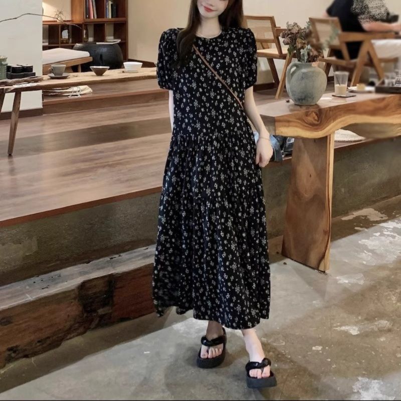 大人ワンピース ロング 小花柄ティアードロングワンピース