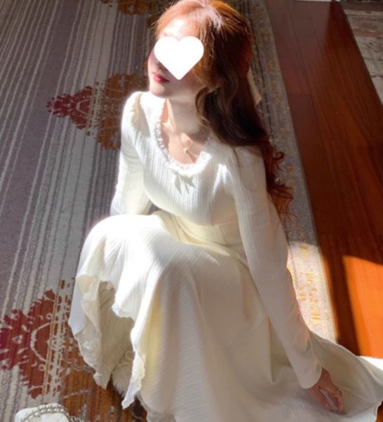 大人ワンピース ロング 優雅なプリーツニットワンピース