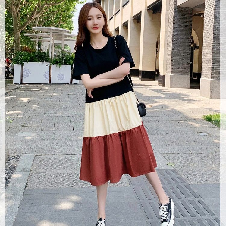 大人ワンピース 三段切替ゆったりロングワンピース