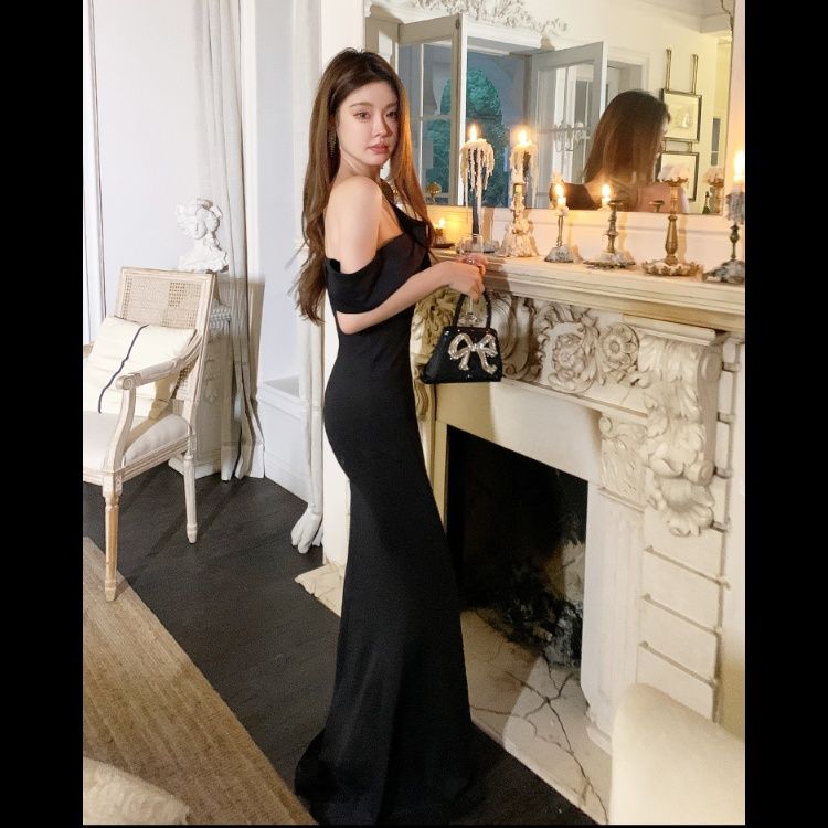 大人ワンピース 優美なワンショルダーフリルロングドレス